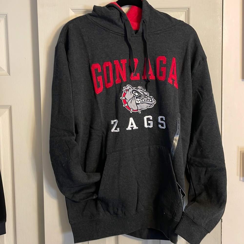 Men’s Gonzaga hooded dark gray large sweatshirt embroidered. Go Bulldogs.